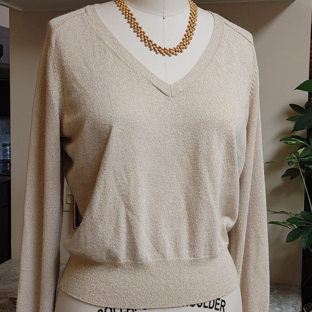Vintage Gold Shimmer Talbots V-Neck Top L